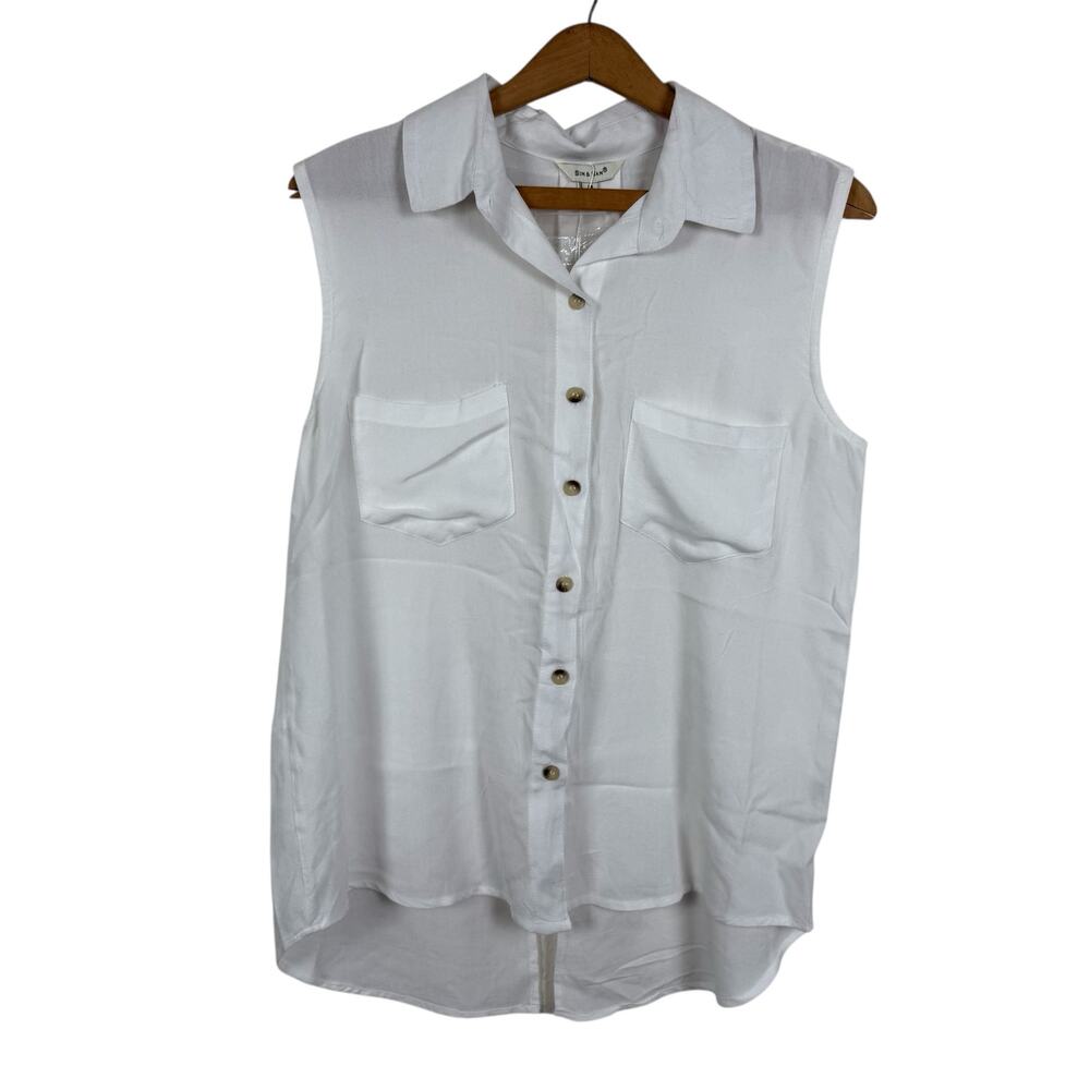 Sim & Sam Womens Sleeveless Top Size Medium Button Down Beach Vacation Travel